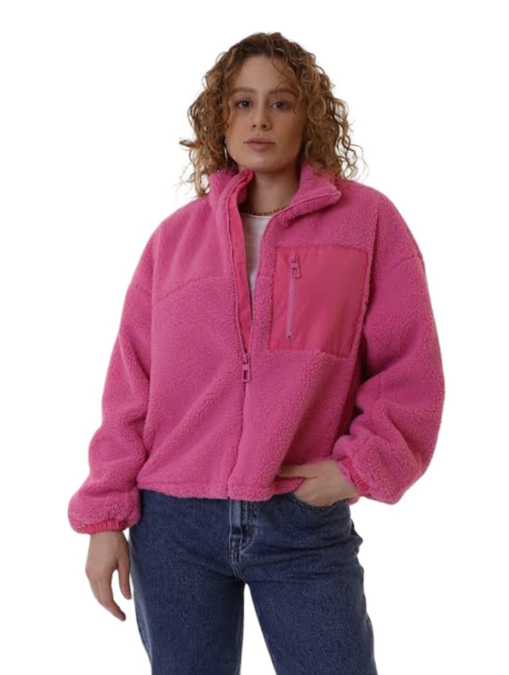 ONLY Sherpa Pink Body Puffer Jacket Womens Size Small